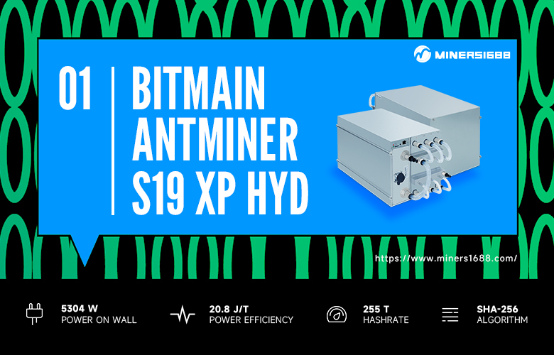 Bitmain Antminer S19 XP Hyd., a hydro-cooled Bitcoin mining machine with a hashrate of 257Th/s and power consumption of 5304W, designed for efficient SHA-256 mining.