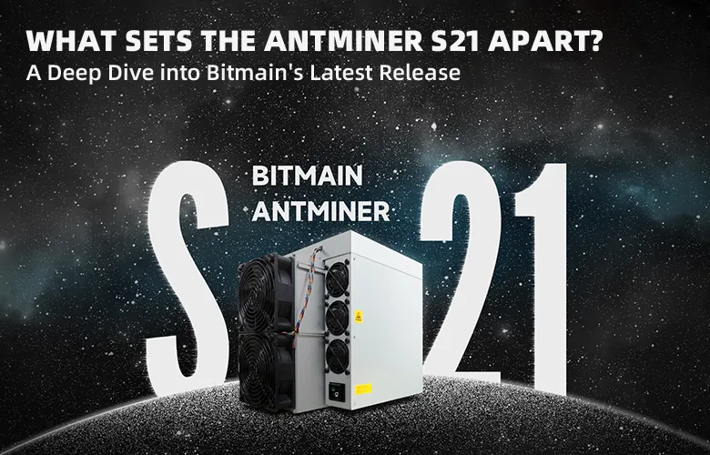 Bitmain Antminer S21, a high-performance Bitcoin mining machine with a hashrate of 200Th/s and power consumption of 3500W, designed for SHA-256 algorithm mining.