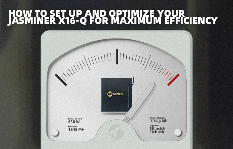 Jasminer X16-Q, a high-efficiency ETHW and ETC mining machine with a hashrate of up to 1950Mh/s and power consumption of 620W, designed for EtHash algorithm mining.