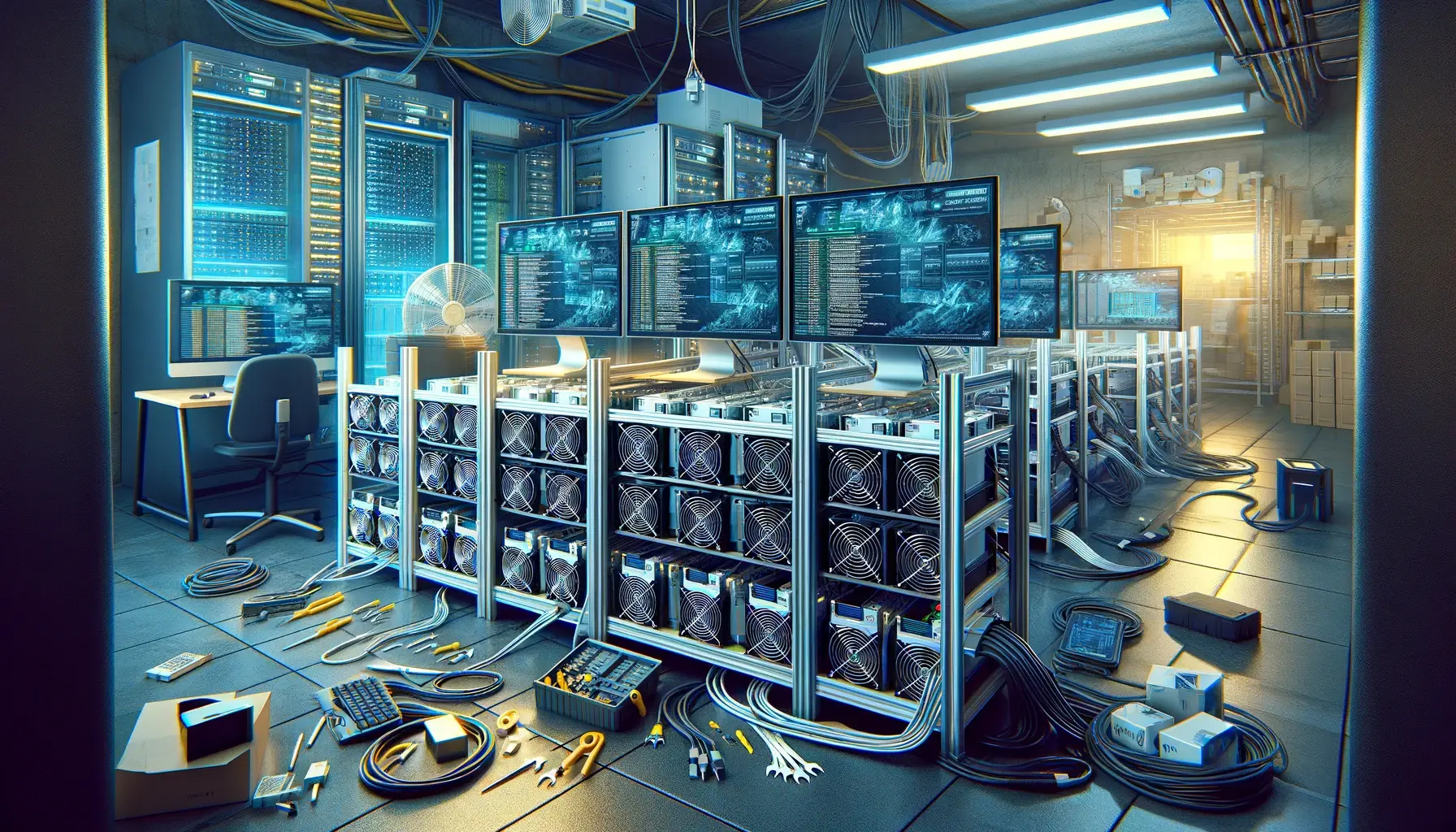 Bitmain Antminer L7, a high-performance Scrypt algorithm miner with a hashrate of 9.05Gh/s and power consumption of 3425W, designed for Litecoin and Dogecoin mining.