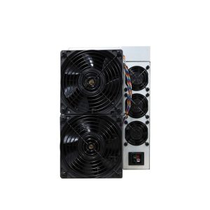 Bitmain Antminer KS5 Pro, a high-performance Kaspa mining machine with a hashrate of 21Th/s, consuming 3150W of power, featuring a durable, industrial design with dual cooling fans.