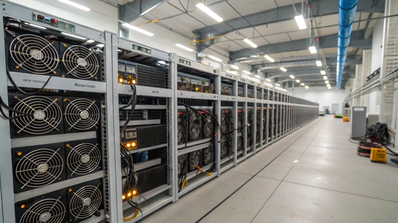 A high-tech cryptocurrency mining facility filled with Antminer machines
